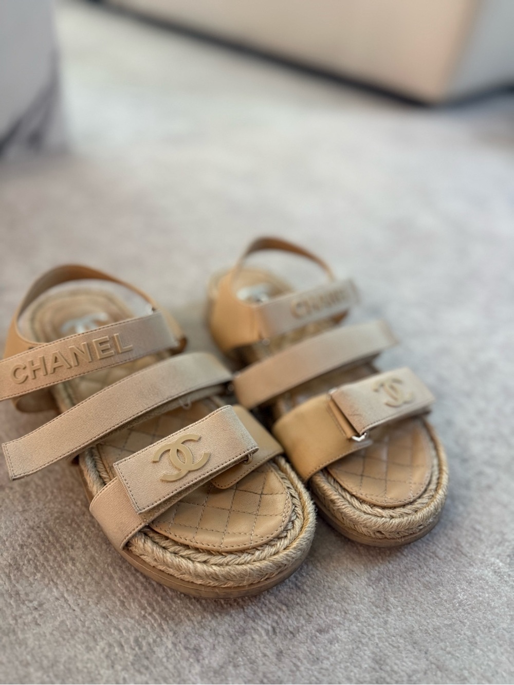 CHANEL Beige Quilted Logo Strap Espadrille Sandals - Picture 2 of 4